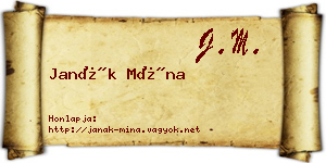 Janák Mína névjegykártya